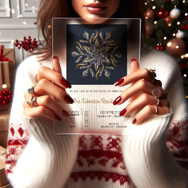 Invitaciones Acrílicas Dark Blue & Gold Midnight Sparkle Stars New Year