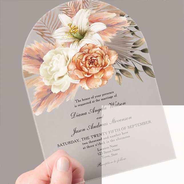 Invitaciones acrílicas de Boda floral de melocotón (Subido por el creador)