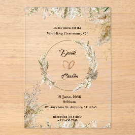 Invitaciones acrílicas de boda marrón y crema pers