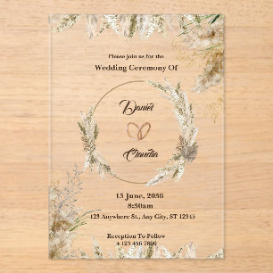 Invitaciones acrílicas de boda marrón y crema pers
