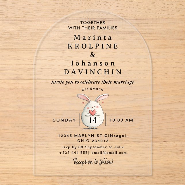 Invitaciones acrílicas de caligrafía moderna boda (Anverso)