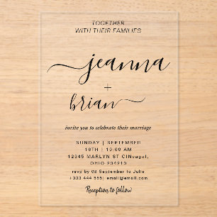 Invitaciones acrílicas de caligrafía moderna boda