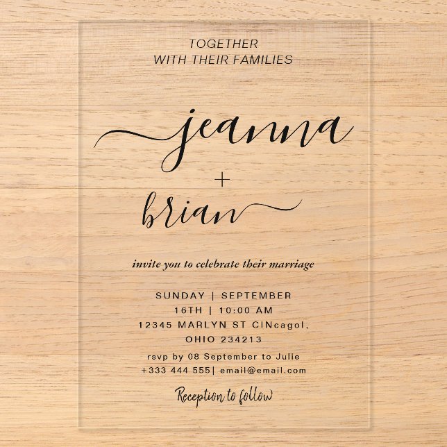 Invitaciones Acrílicas de Caligrafía Moderna para  (Anverso)