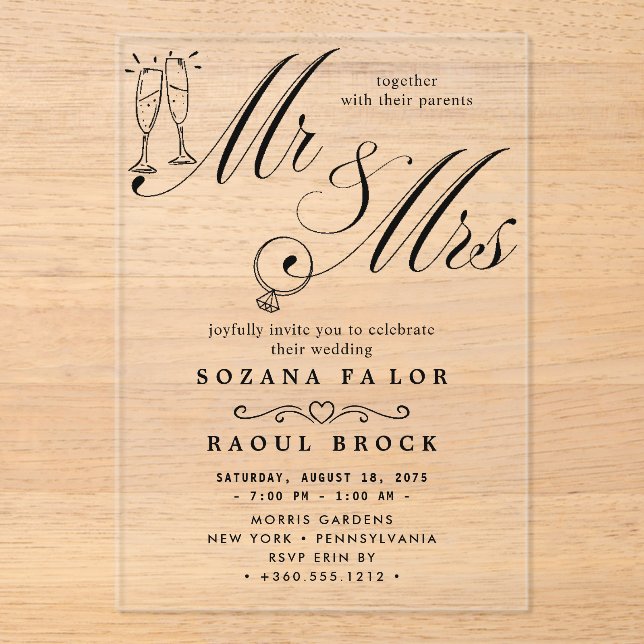 invitaciones acrílicas de mr y mrs Boda (Anverso)