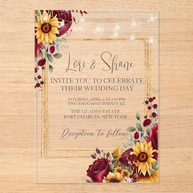 Invitaciones acrílicas de Rosa y Boda Aster (Anverso)