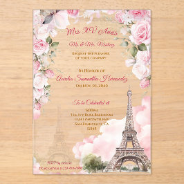 Invitaciones acrílicas de Rubor Pink Paris Quincea