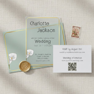 Invitaciones Acrílicas Deco Gold Marco Antiguo Lirio Sage Boda Helado