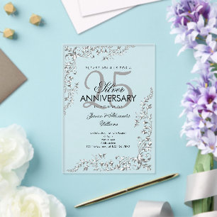 Invitaciones Acrílicas Decoración de Plata Aniversario de Bodas 25 años