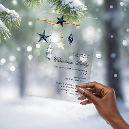 Invitaciones Acrílicas Decoración nórdica azul simple Navidades Fiesta