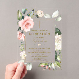 Invitaciones Acrílicas Dedicación de flores crema rosa acuarela elegante