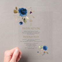 Dedicación de lujo de flores azules y doradas para