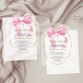 Invitaciones Acrílicas Dedicación Transparente de Niña con Lazo Rosa Enca