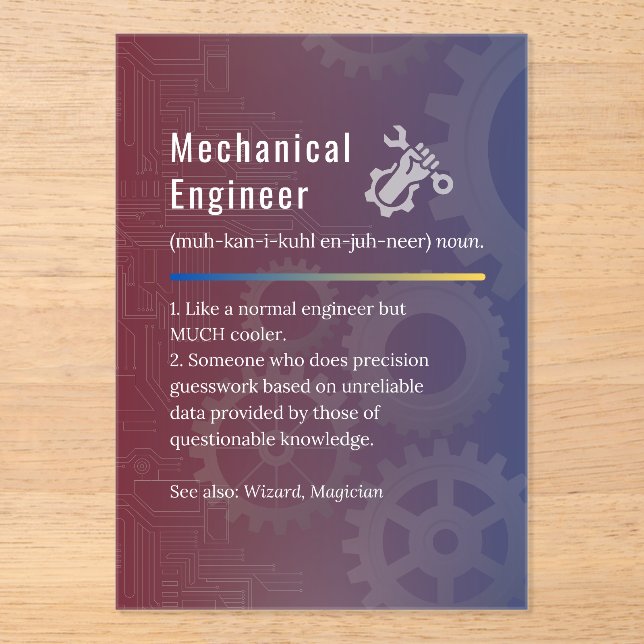 Invitaciones Acrílicas Definición divertida de ingeniero mecánico (Anverso)