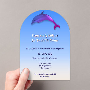Invitaciones Acrílicas Delfín morado lindo - fiesta de cumpleaños