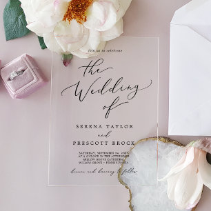 Invitaciones Acrílicas Delicada caligrafía simple Boda clásico moderno