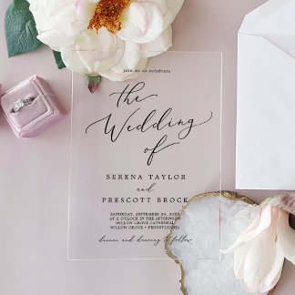Invitaciones Acrílicas Delicada caligrafía simple Boda clásico moderno