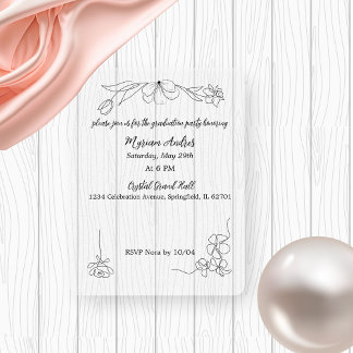 Invitaciones Acrílicas Delicada graduación de marco floral negro