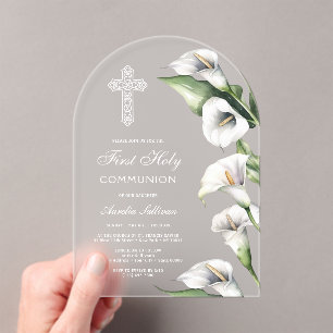 Invitaciones Acrílicas Delicadas Lirios de Calla Arquitectura Primera Com