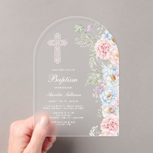 Invitaciones Acrílicas Delicadas Peonies Arch Baptism