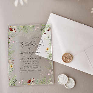 Invitaciones Acrílicas Delicado Boda elegante de Flores Silvestres