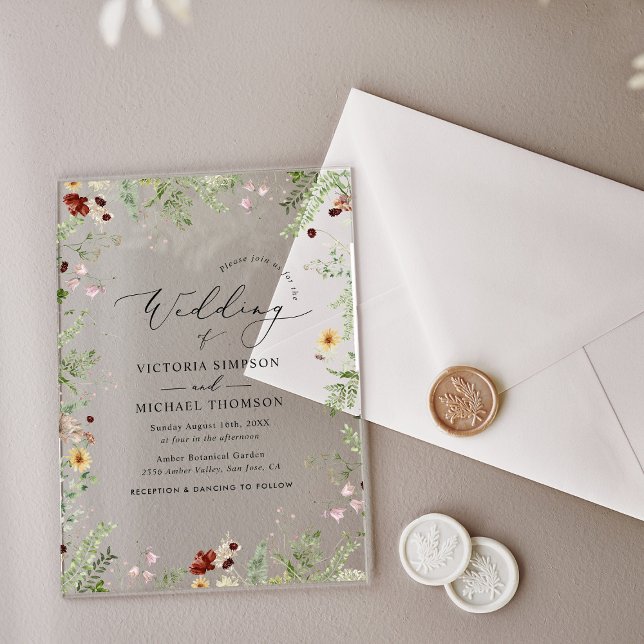Invitaciones Acrílicas Delicado Boda elegante de Flores Silvestres (Subido por el creador)