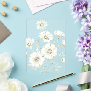 Invitaciones Acrílicas Delicado Cosmos Bouquet Línea Arte Gracia
