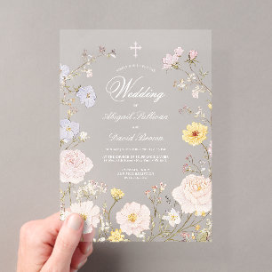 Invitaciones Acrílicas Delicado Marco Floral Religioso Boda