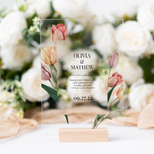 Invitaciones Acrílicas Delicado Tulipán Romántico Marco de Acuarela Boda