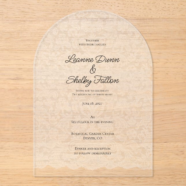 Invitaciones Acrílicas Delicate Lace Acrylic Wedding (Anverso)