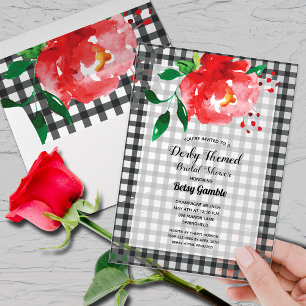 Invitaciones Acrílicas Derby Rosa Gingham Despedida de Soltera