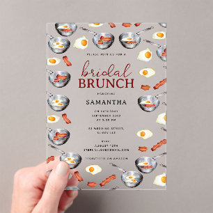 Invitaciones Acrílicas Desayuno Bacon & Eggs Ducha Nodal Brunch