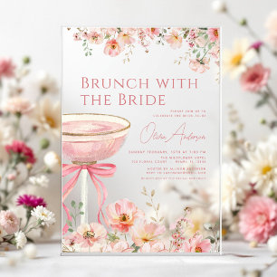 Invitaciones Acrílicas Desayuno Brunch con La Novia Lazo Rosa Despedida d