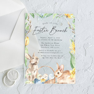 Invitaciones Acrílicas Desayuno Brunch de Conejitos de Pascua en Acuarela