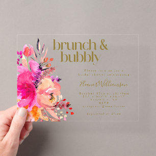 Invitaciones Acrílicas Desayuno Brunch de Despedida de Soltera con Flores