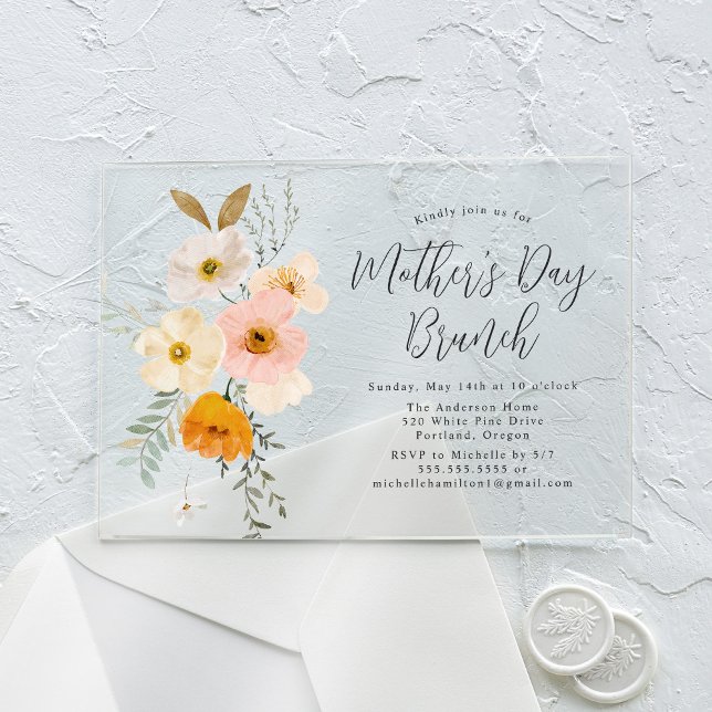 Invitaciones Acrílicas Desayuno Brunch de Día de la Madre Floral Elegante (Subido por el creador)