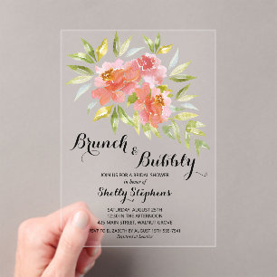 Invitaciones Acrílicas Desayuno Brunch Elegante y Floral Espumoso para De