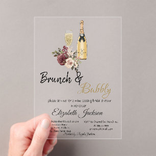 Invitaciones Acrílicas Desayuno Brunch Floral en Copa Moet & Bridal Showe