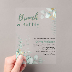 Invitaciones Acrílicas Desayuno Brunch y Burbujeante Baño de Novia Eucaly