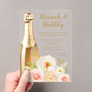 Invitaciones Acrílicas Desayuno Brunch y Burbujeante Jardín Floral Desped
