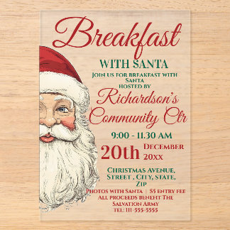 Invitaciones Acrílicas Desayuno Con Santa Festivo
