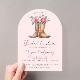Invitaciones Acrílicas Desayuno de ducha de novia vaquera floral rosa