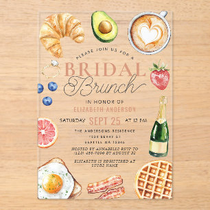 Invitaciones Acrílicas Desayuno Nupcial con Café al Estilo Acuarela Despe