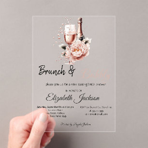 Invitaciones Acrílicas Desayuno Rosa Rosa Champán y BurbujeanteLluvia de 