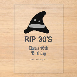 Invitaciones Acrílicas Descanso negro gris RIP gorra bruja de 40 años de 
