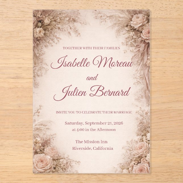 Invitaciones Acrílicas Desert Rose – Dune & Bloom Wedding (Anverso)