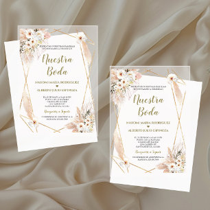 Invitaciones Acrílicas Desierto Español Rosas Blancas Oro Nuestra Boda