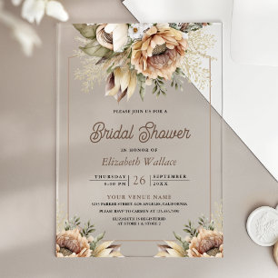 Invitaciones Acrílicas Despedida de Soltera Bohemio Terroso Floral Taupe