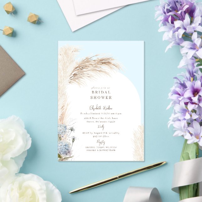 Invitaciones Acrílicas Despedida de Soltera Boho Pampas Azul Hielo (Insitu (Boda))