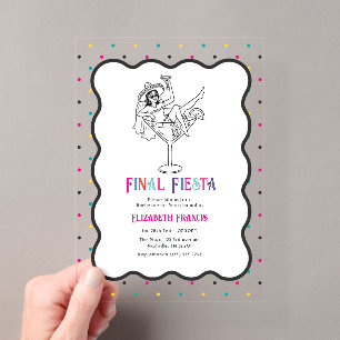 Invitaciones Acrílicas Despedida de Soltera Colorida Fiesta Final Confeti