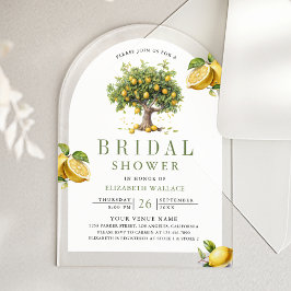 Invitaciones Acrílicas Despedida de soltera con arco de limonero mediterr